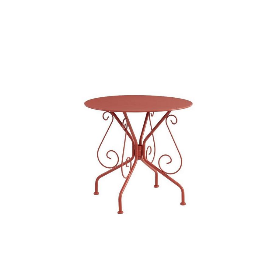 Vente-unique Garten-Essgruppe: Tisch + 4 stapelbare Sessel - Metall in Eisenoptik - Terracotta - GUERMANTES von MYLIA  