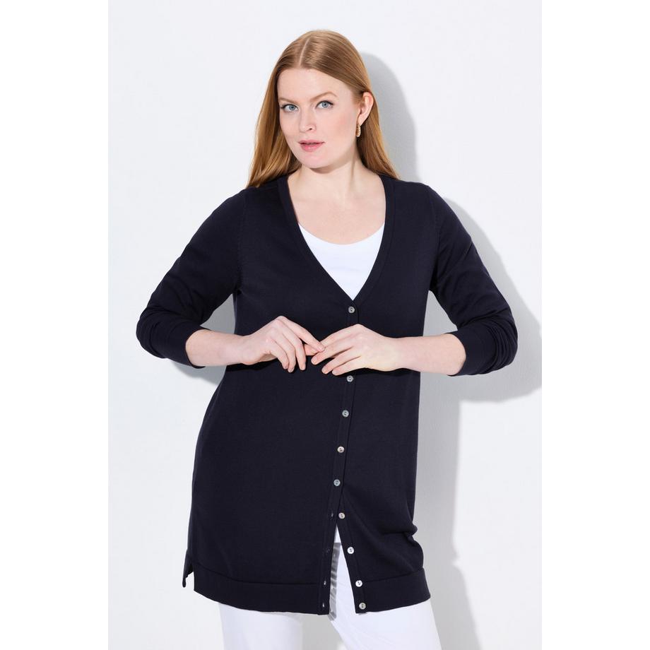 Ulla Popken Cardigan Long Encolure V Manches Longues Coton Pima  