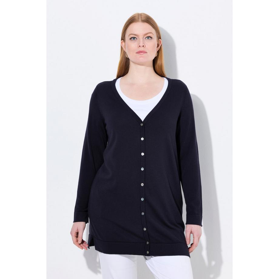 Ulla Popken Cardigan Long Encolure V Manches Longues Coton Pima  