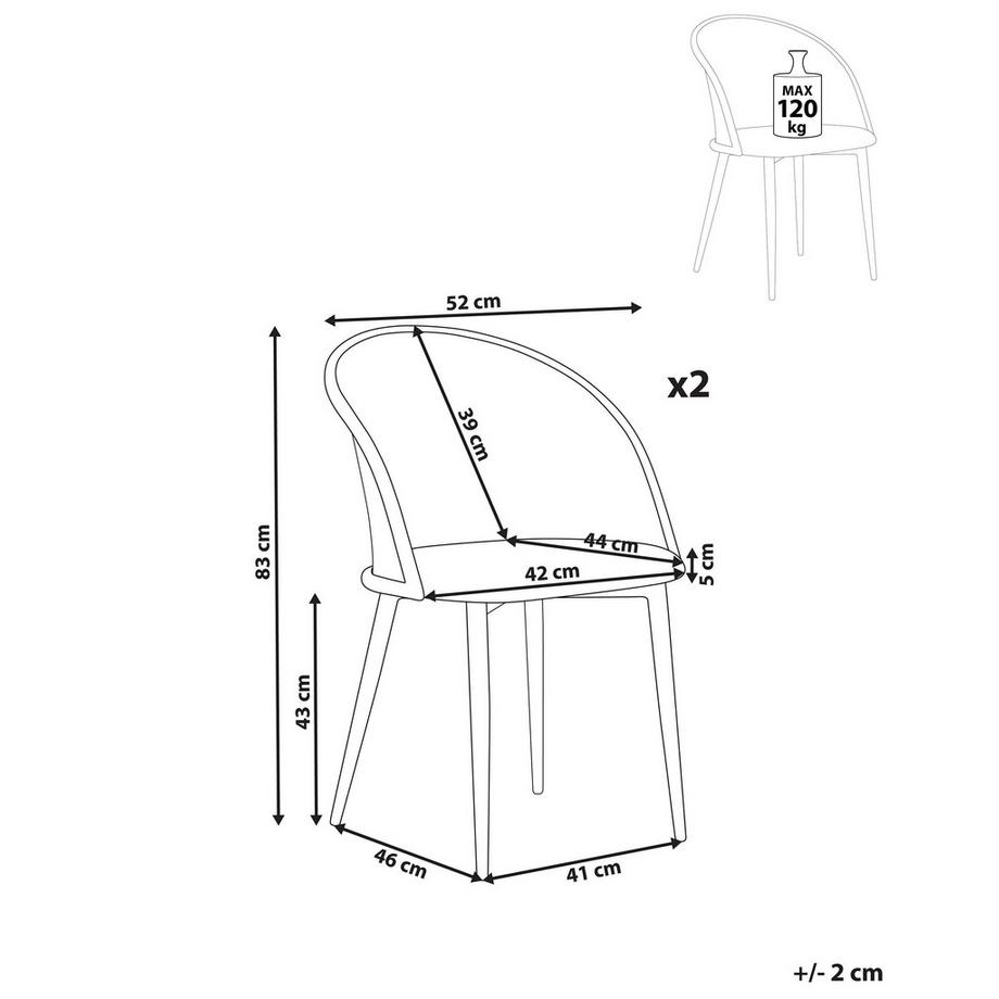 Beliani Lot de 2 chaises de salle à manger en Métal  CORNELL  