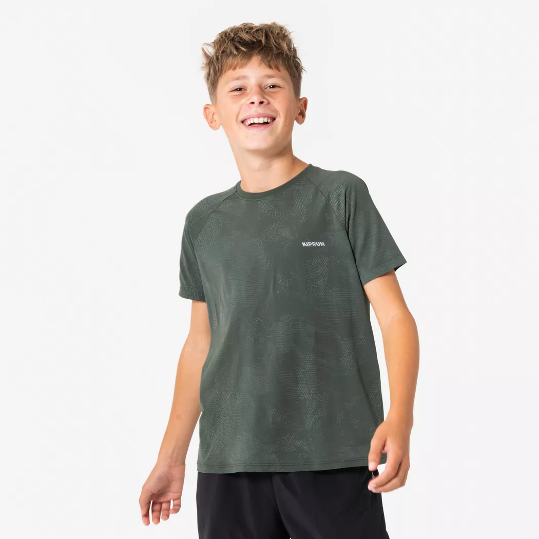 KIPRUN - Laufshirt kurzarm Kinder nahtlos - TS Light 900 khaki, 8A, Grün
