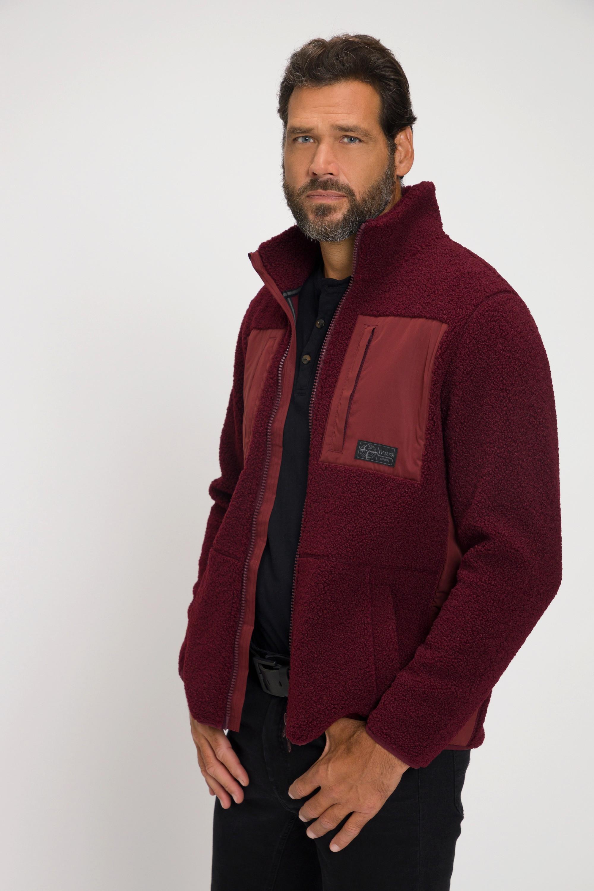 JP1880  Veste en peluche teddy Outdoor, empiècements en nylon, col montant 