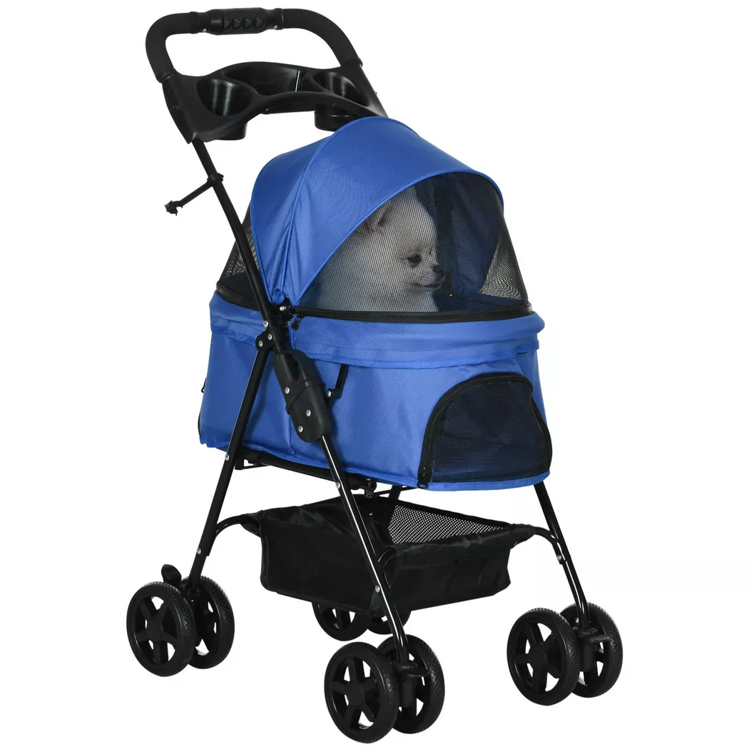 Northio - Hundewagen Hundebuggy Mit Klappfunktion Pet Stroller Für Kleine Hunde Und Katzen Haustierwagen Katzenbuggy Oxford Blau 67 X 45 X 96 Cm, 85cm
