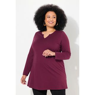 Ulla Popken  T-shirt long, col tunisien et manches longues, coupe évasée 