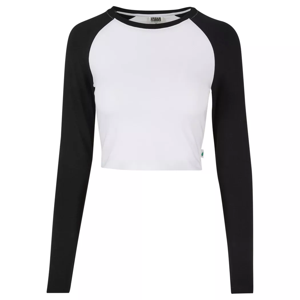 URBAN CLASSICS - bio-langarm-crop-t-shirt retro baseball, für Damen, Schwarz, Größe XL