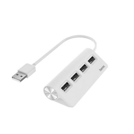 hama  Hub USB 2.0 da tavolo, 4 porte, cavo integrato, bianco 