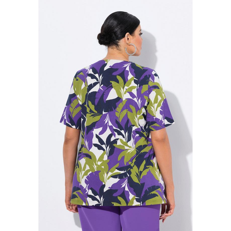 Ulla Popken Blätter A-Linie Herzausschnitt Halbarm T-Shirt  
