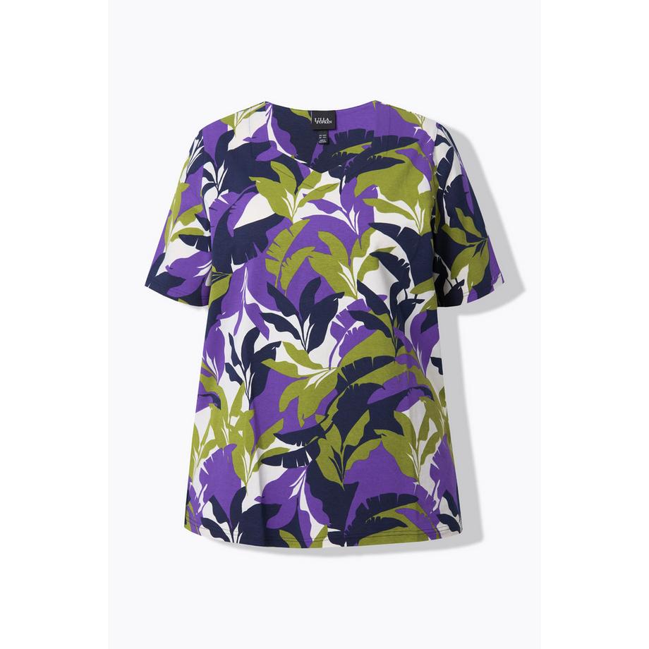 Ulla Popken Blätter A-Linie Herzausschnitt Halbarm T-Shirt  