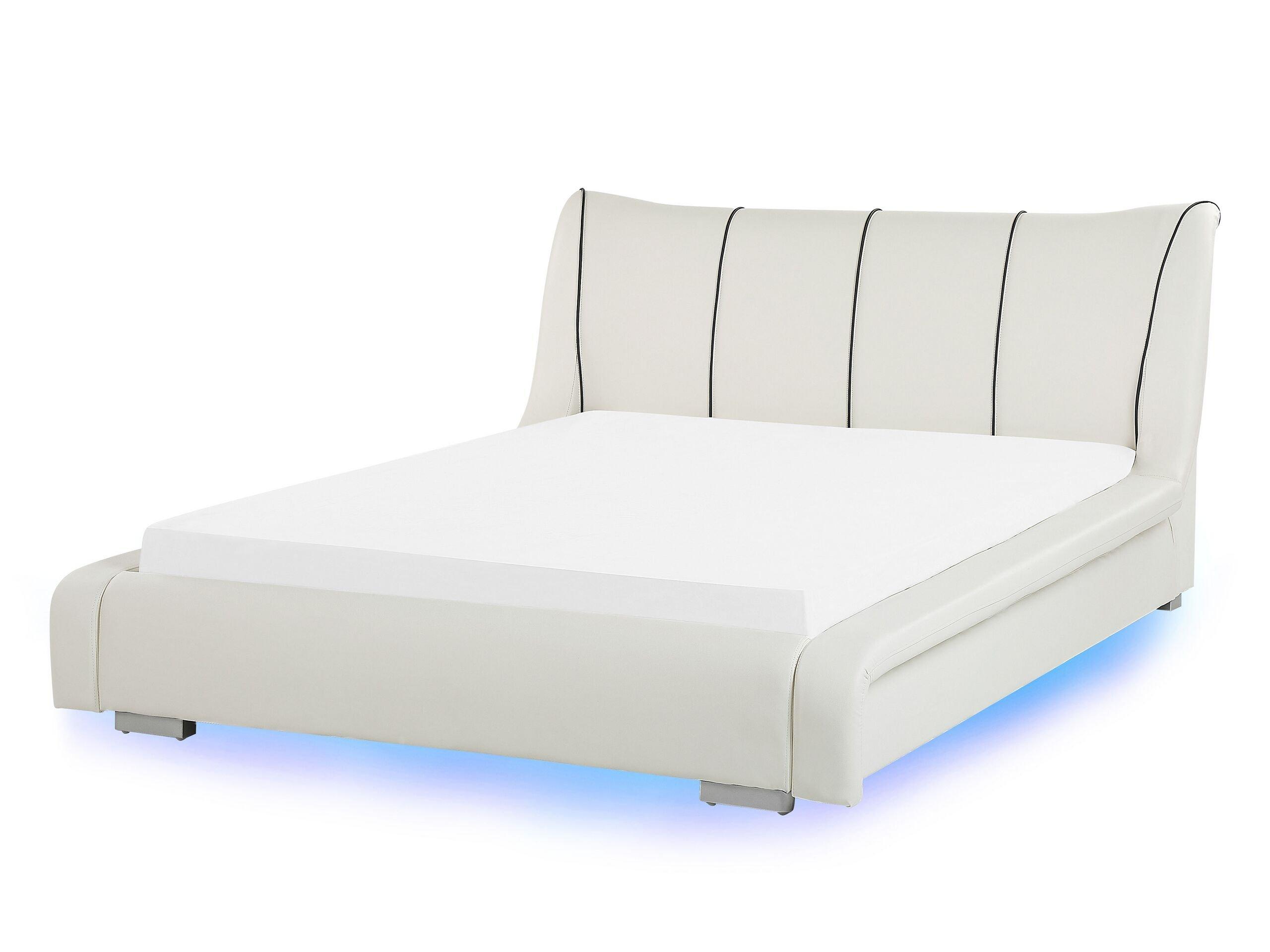 Beliani Letto con LED en Pelle Naturale Glamour NANTES  