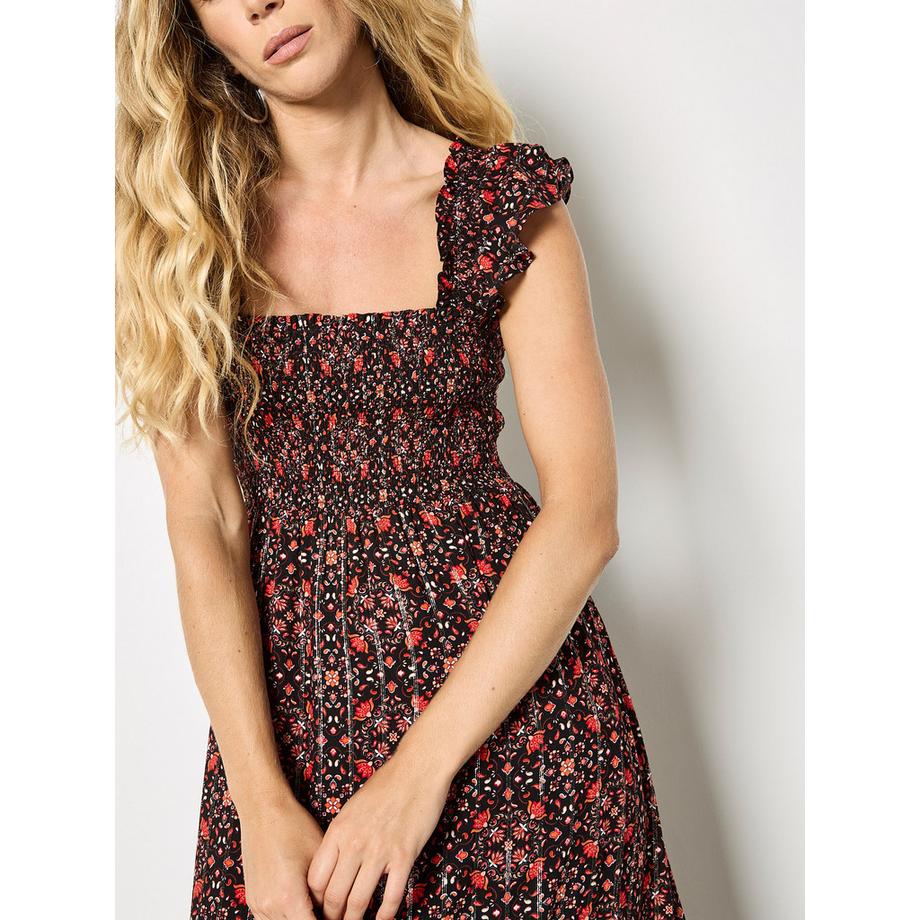 APRICOT Robe Midi Folk Floral Métallique  