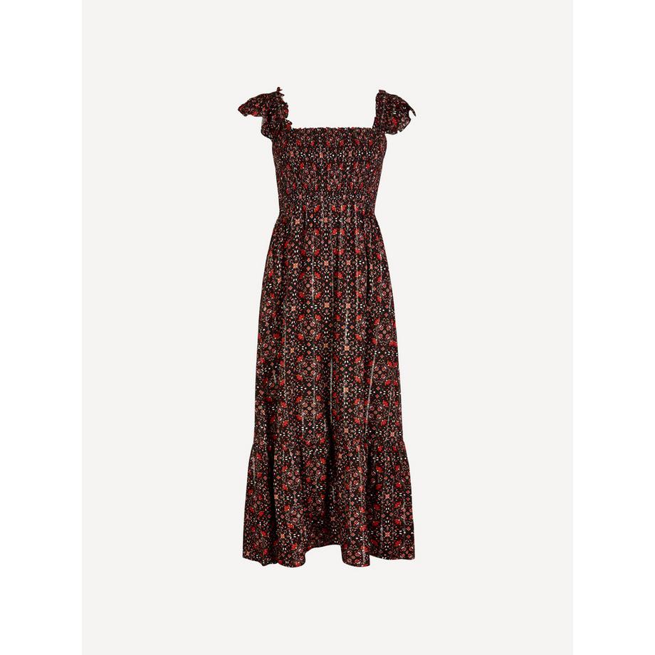 APRICOT Robe Midi Folk Floral Métallique  