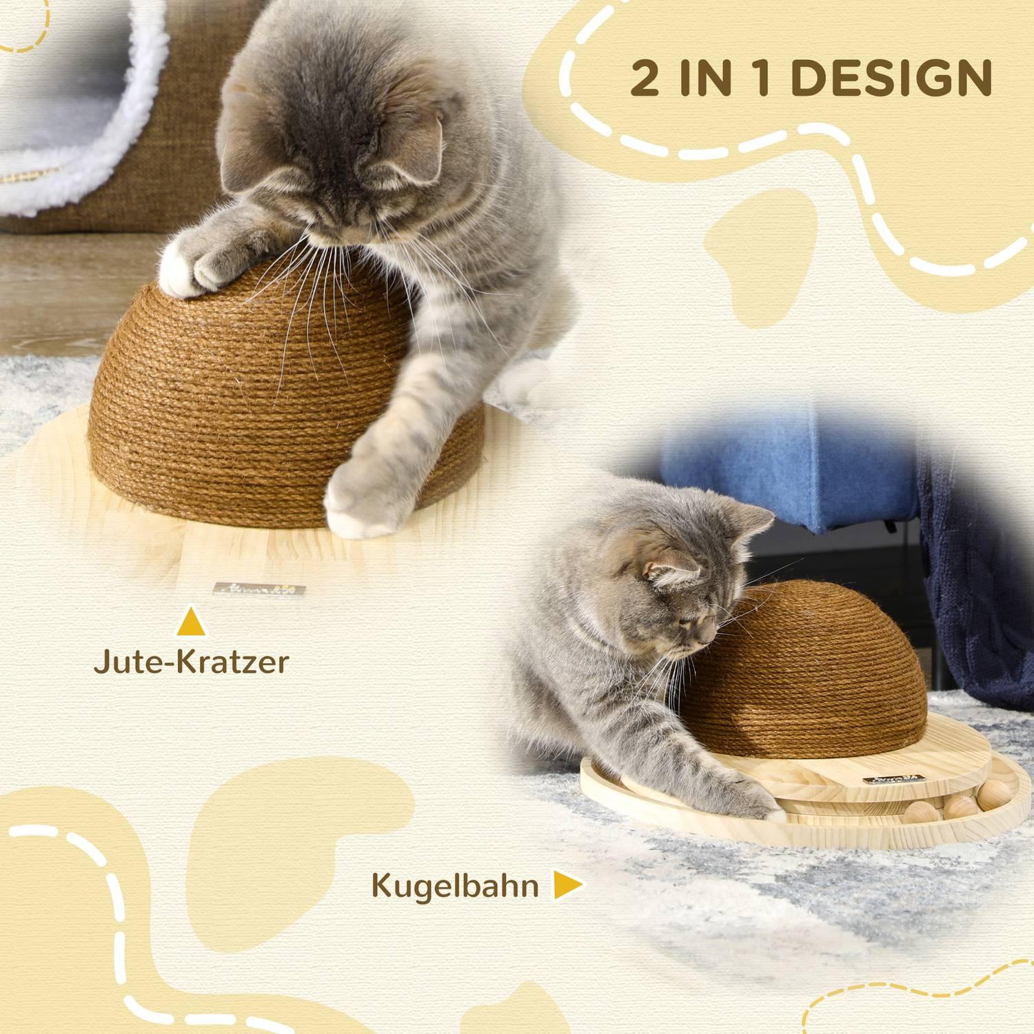 Northio  Jouet Interactif Pour Chat 2 En 1 Avec Planche À Gratter Et Piste En Marbre, Jute, Bois De Pin, Naturel + Café, 39,5 X 32,5 X 14,5 Cm 