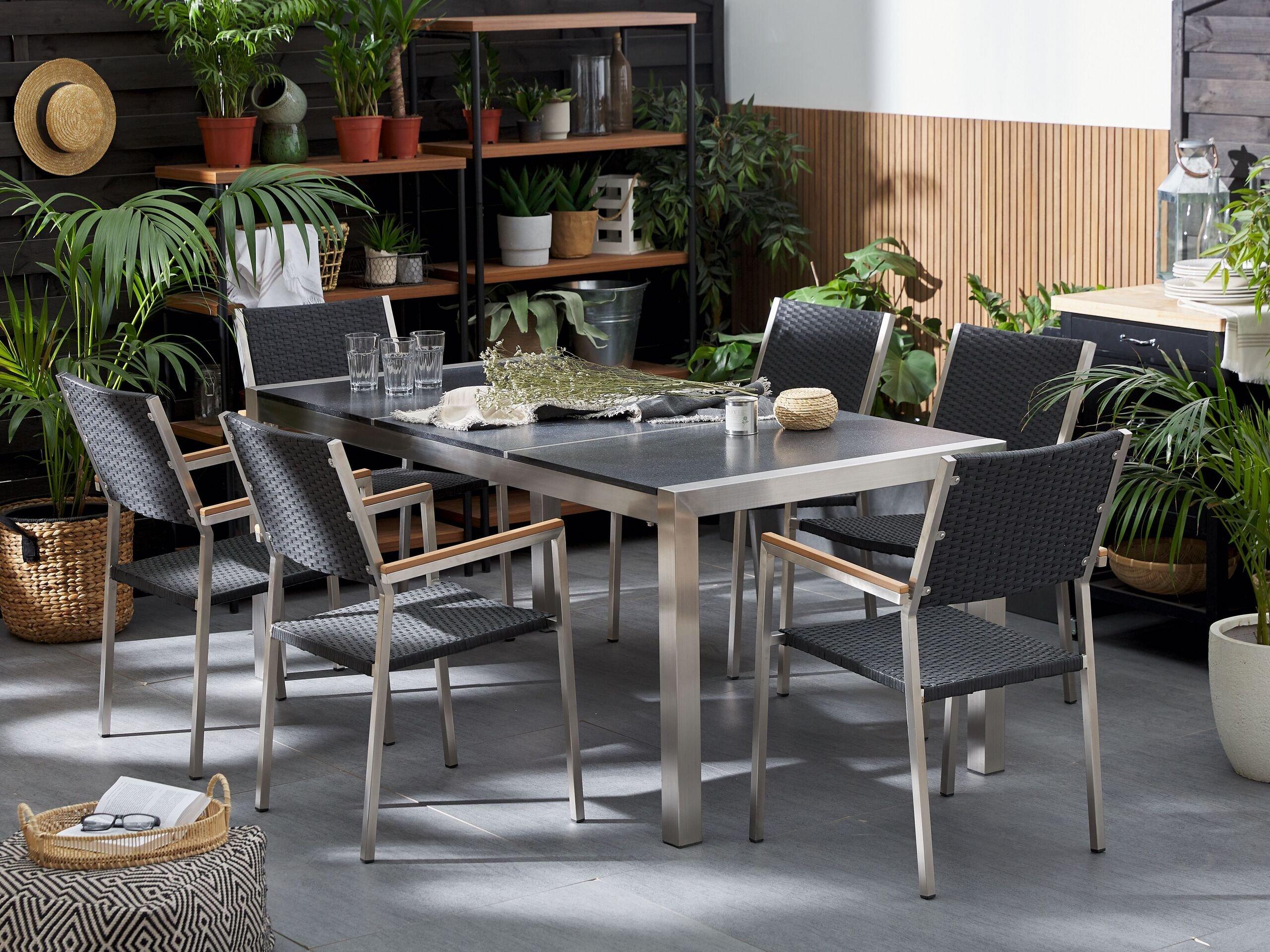 Beliani Ensemble de salle à manger de jardin pour 6 personnes en Granit Industriel GROSSETO  