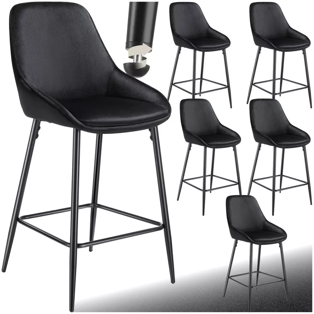 Tectake - Sgabello da bar Siera Imbottito, rivestimento morbido, One Size, Nero