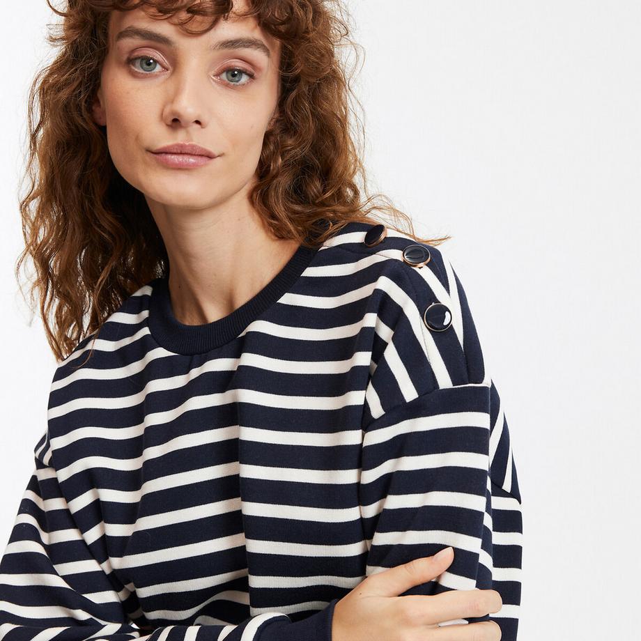 La Redoute Collections Gestreiftes Rundhals-Sweatshirt mit geknöpfter Schulterpasse  