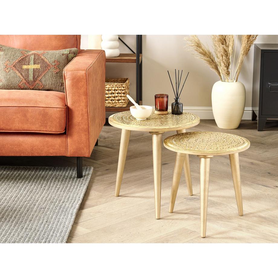 Beliani Set di 2 tavolini en Legno di mango Glamour NARRA  