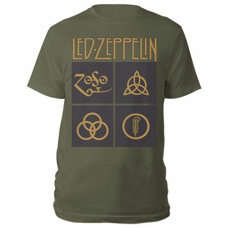 Led Zeppelin  Gold Symbols in Black Square TShirt 