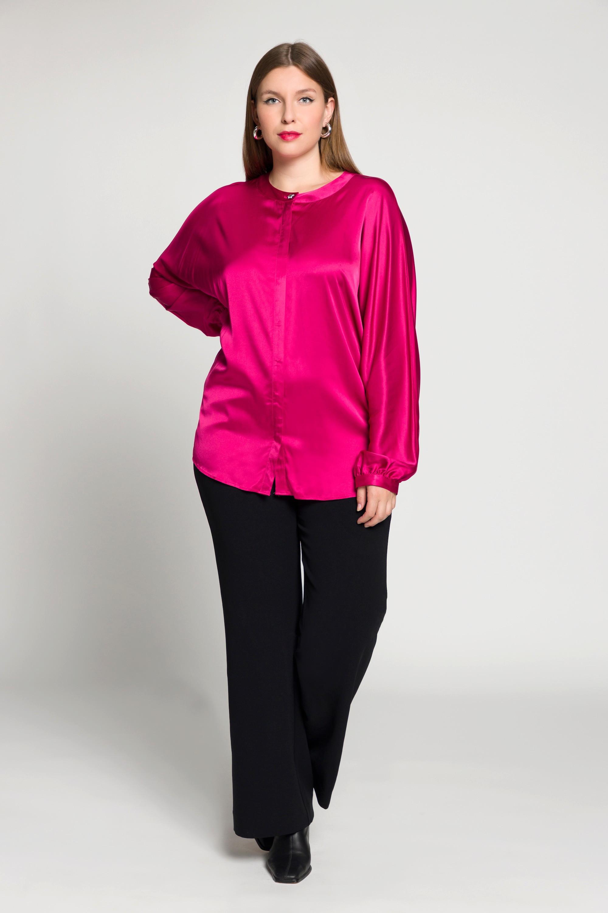 Ulla Popken  Satinbluse, oversized, Rundhals, Fledermausarm 