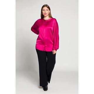 Ulla Popken  Chemisier en satin, oversized, col rond, manches chauve-souris 