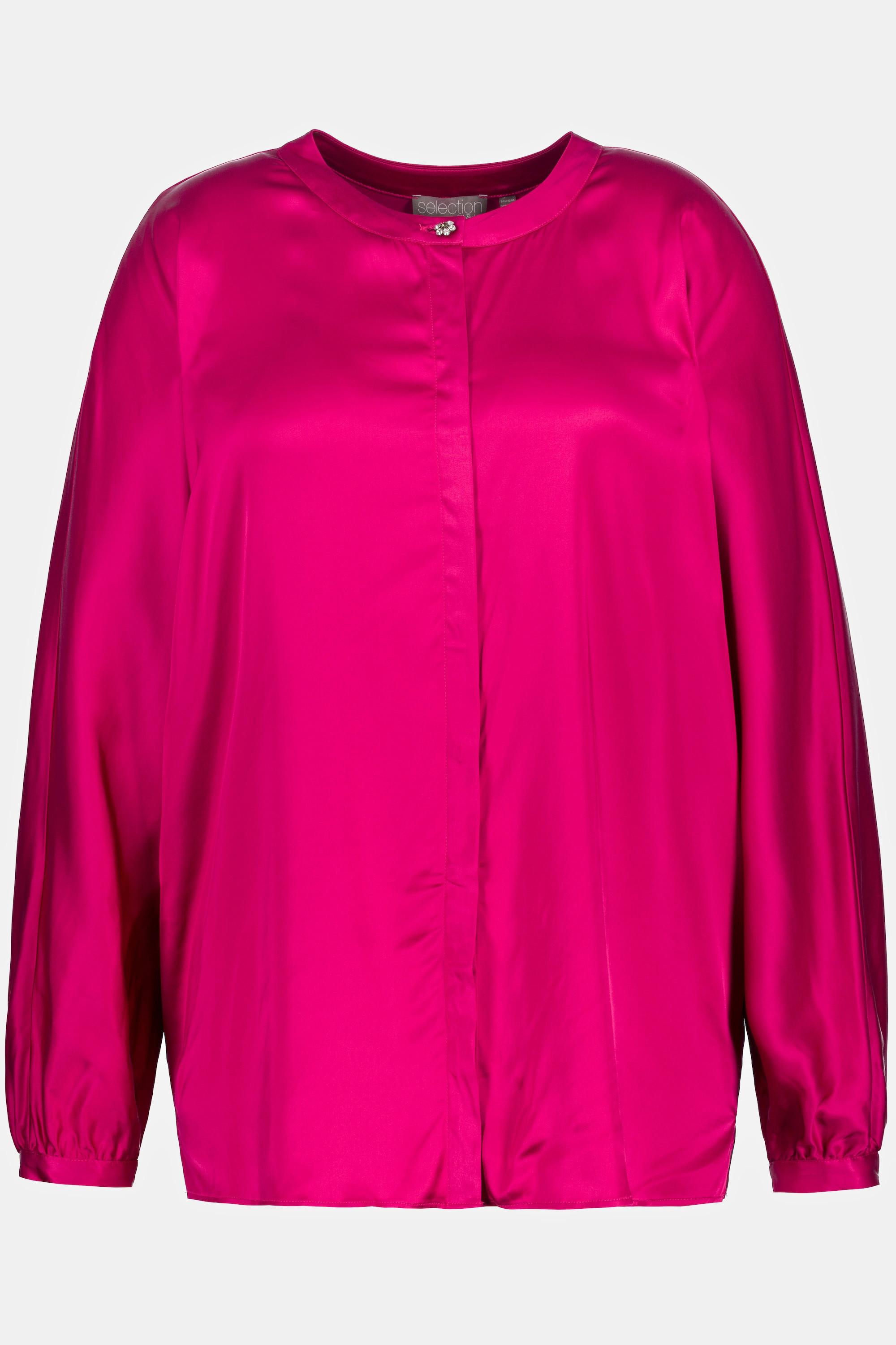 Ulla Popken  Chemisier en satin, oversized, col rond, manches chauve-souris 