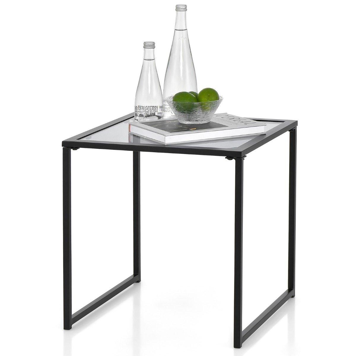 Northio Table d'appoint petite table de jardin table de balcon avec plateau en verre trempé 43 x 43 x 45 cm noir  