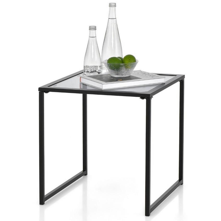 Northio Beistelltisch Kleiner Gartentisch Balkontisch mit Tischplatte aus gehärtetem Glas 43 x 43 x 45 cm Schwarz  