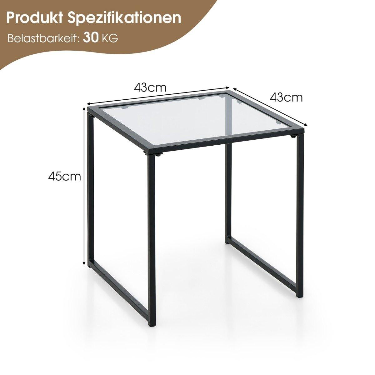 Northio Table d'appoint petite table de jardin table de balcon avec plateau en verre trempé 43 x 43 x 45 cm noir  