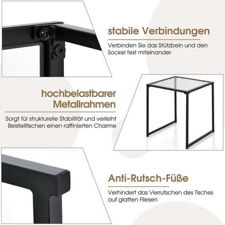 Northio Table d'appoint petite table de jardin table de balcon avec plateau en verre trempé 43 x 43 x 45 cm noir  