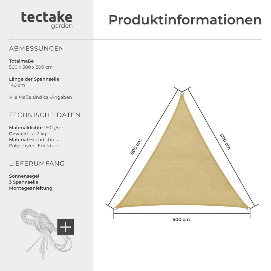 Tectake Voile d'ombrage triangulaire  triangulaire avec une protection UV 50+  