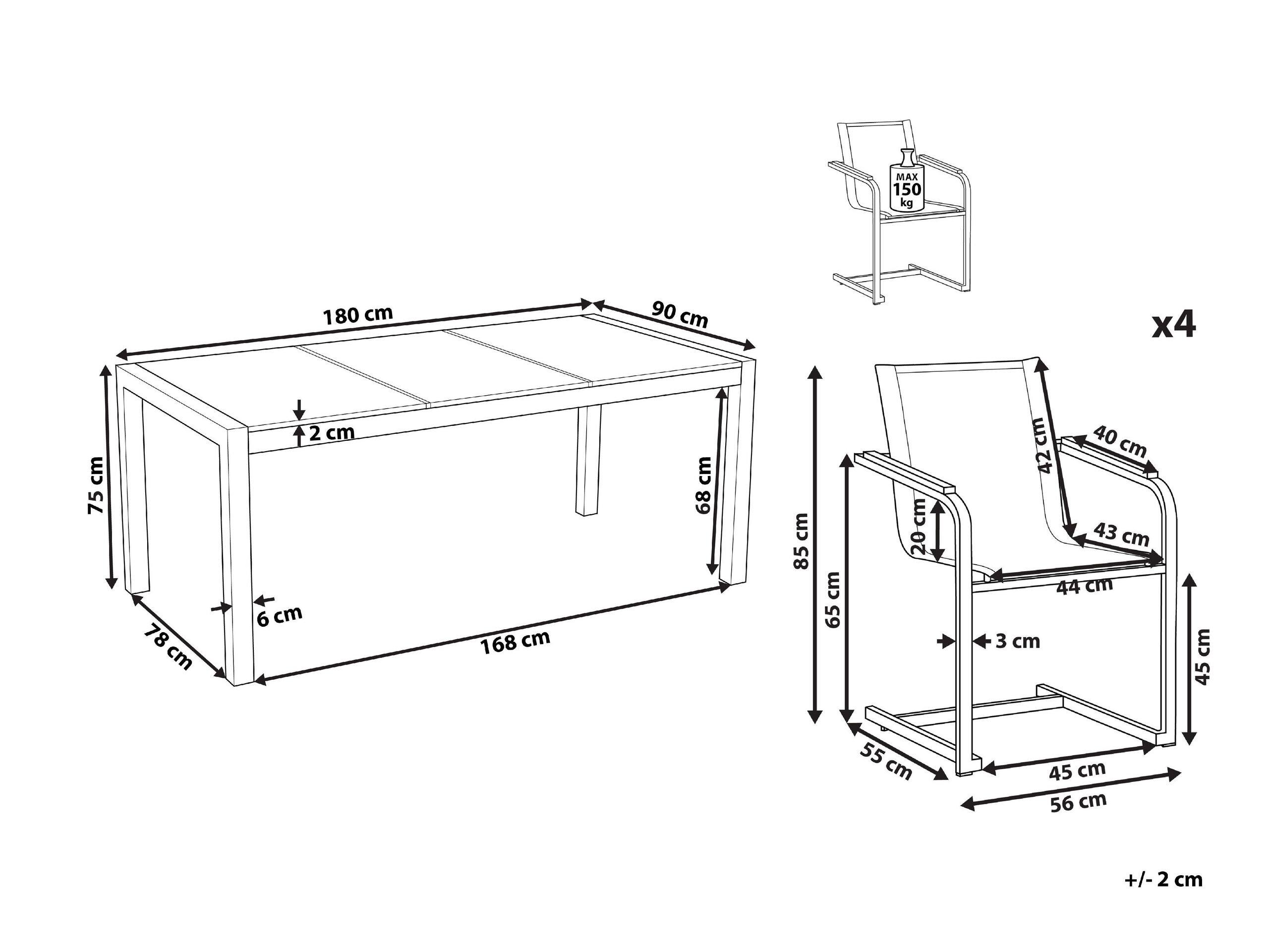 Beliani Gartentisch Set aus Sicherheitsglas Industriell COSOLETO  