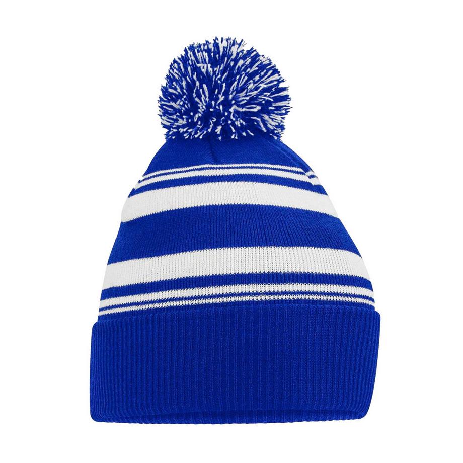 Beechfield Gestreifte Fan Mütze mit Bommel  