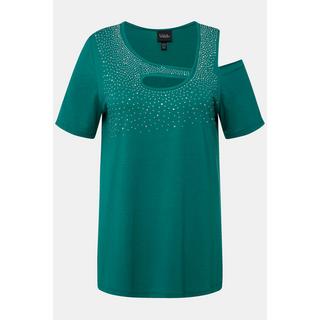 Ulla Popken  T-Shirt, Ziersteine, A-Linie, Cut-Outs, Halbarm 