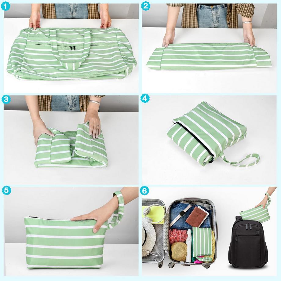 Only-bags.store Große wasserdichte gestreifte Strandtasche mit Reißverschluss  