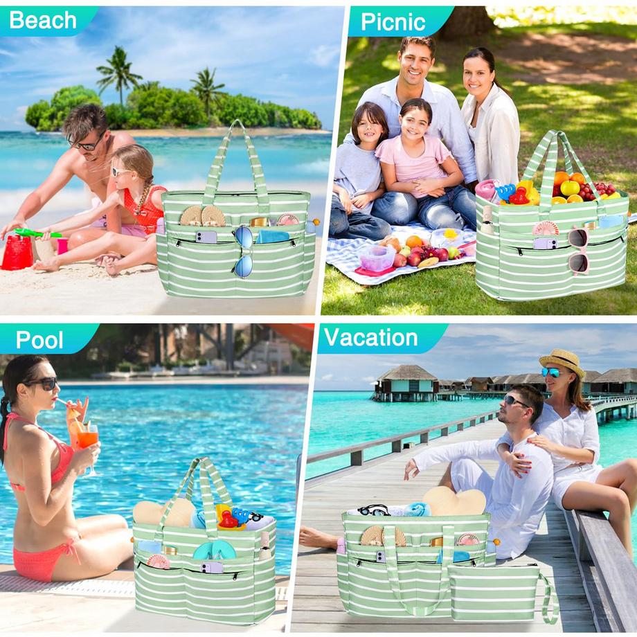 Only-bags.store Große wasserdichte gestreifte Strandtasche mit Reißverschluss  