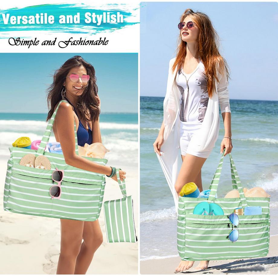 Only-bags.store Große wasserdichte gestreifte Strandtasche mit Reißverschluss  