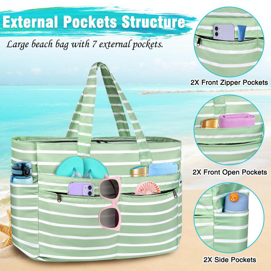 Only-bags.store Große wasserdichte gestreifte Strandtasche mit Reißverschluss  