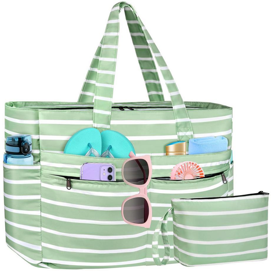 Only-bags.store Große wasserdichte gestreifte Strandtasche mit Reißverschluss  