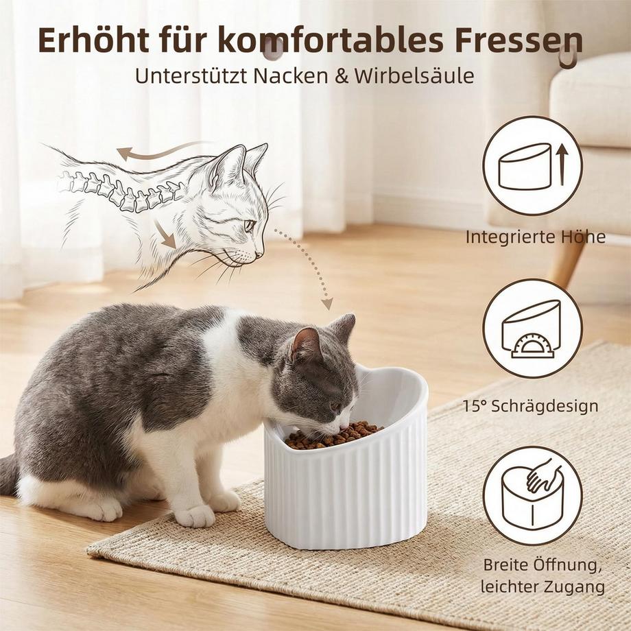 Alopini  Augmente Le Bol de Nourriture en Céramique pour Chat Bol Anti-vomissement Élevé 