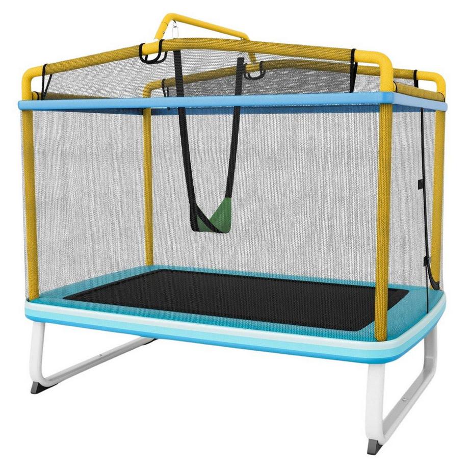 Northix  Trampolino elastico per bambini rettangolare 3 in 1 190 x 124 cm Trampolino per il tempo libero con rete Blu + Giallo 
