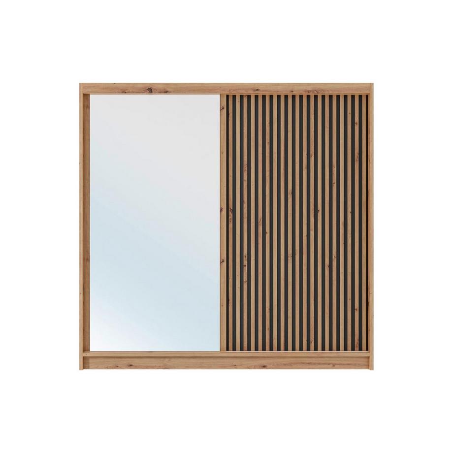 Vente-unique Kleiderschrank mit Spiegel - 2 Schiebetüren - 203 cm - Holzfarben & Schwarz - CALOWI  