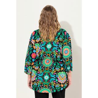 Ulla Popken  Blouse à fleurs, ligne A et décolleté en V, manches 3/4 