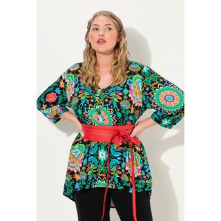 Ulla Popken  Blouse à fleurs, ligne A et décolleté en V, manches 3/4 