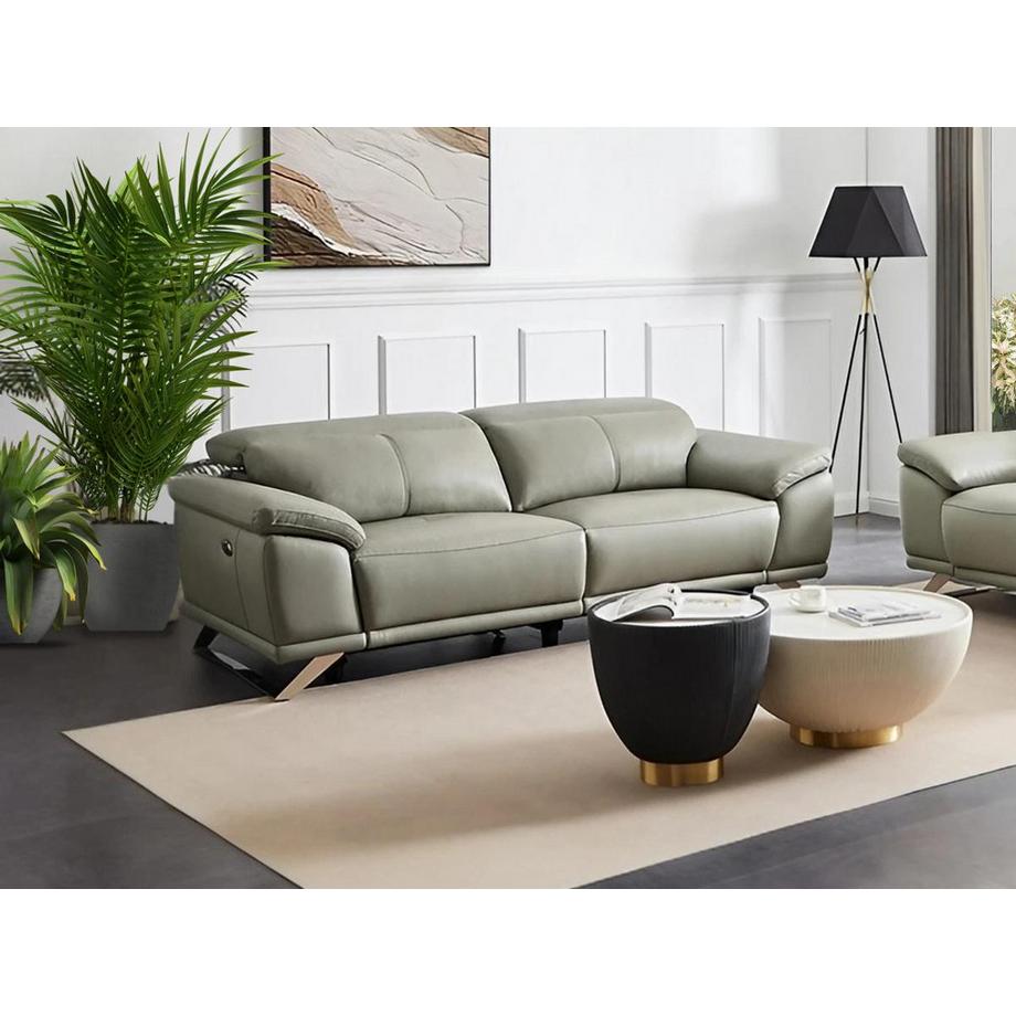 Vente-unique Relaxsofa 3-Sitzer elektrisch - Rindsleder - Hellgrau - AZIDEE II  