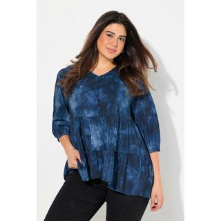 Ulla Popken  Bluse, Batikdruck, A-Linie, V-Ausschnitt, Langarm 