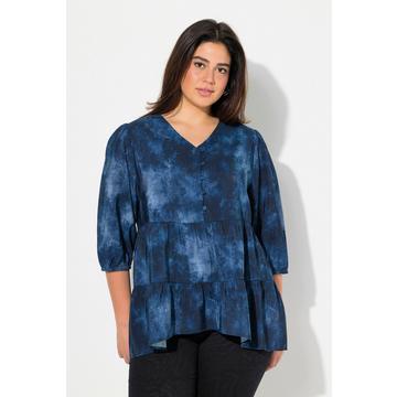 Blusa dal taglio svasato con stampa batik, scollo a V e maniche lunghe