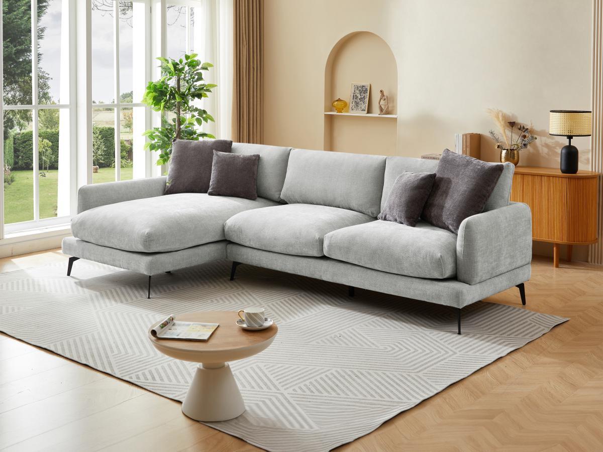 Vente-unique Ecksofa - Ecke links - Strukturstoff - Hellgrau - ROCALTA  