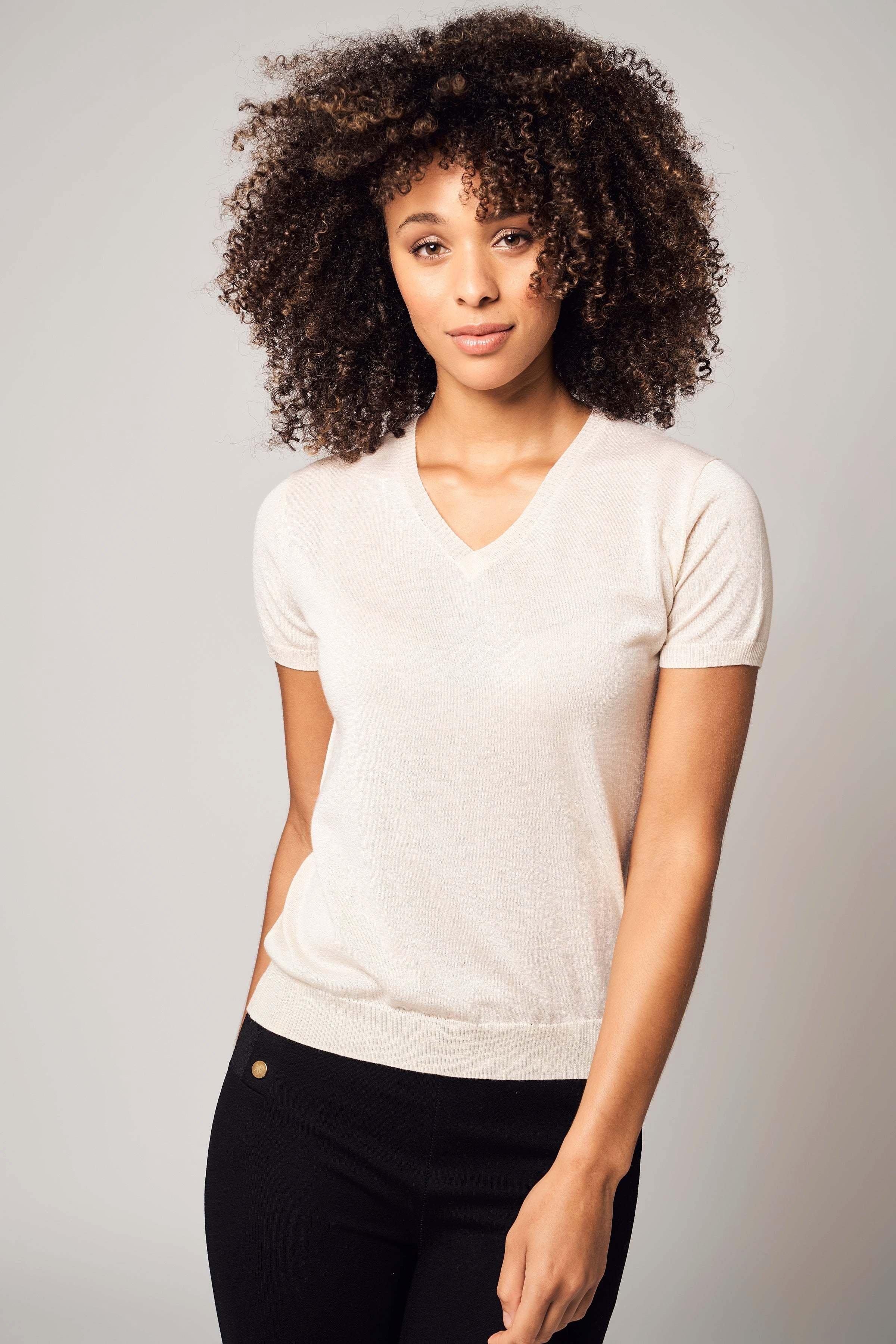 Bellemere New York  T-shirt con scollo a V in cashmere di seta 