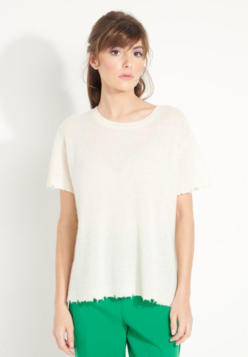 Image of Ava 6 T-shirt Rundhalsausschnitt -100% Kaschmir Déjaugé Damen Offwhite XL