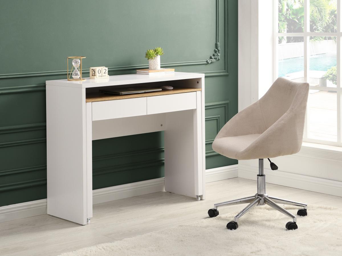 Vente-unique Scrivania consolle allungabile con 2 cassetti Bianco e Naturale - LOAVIA  