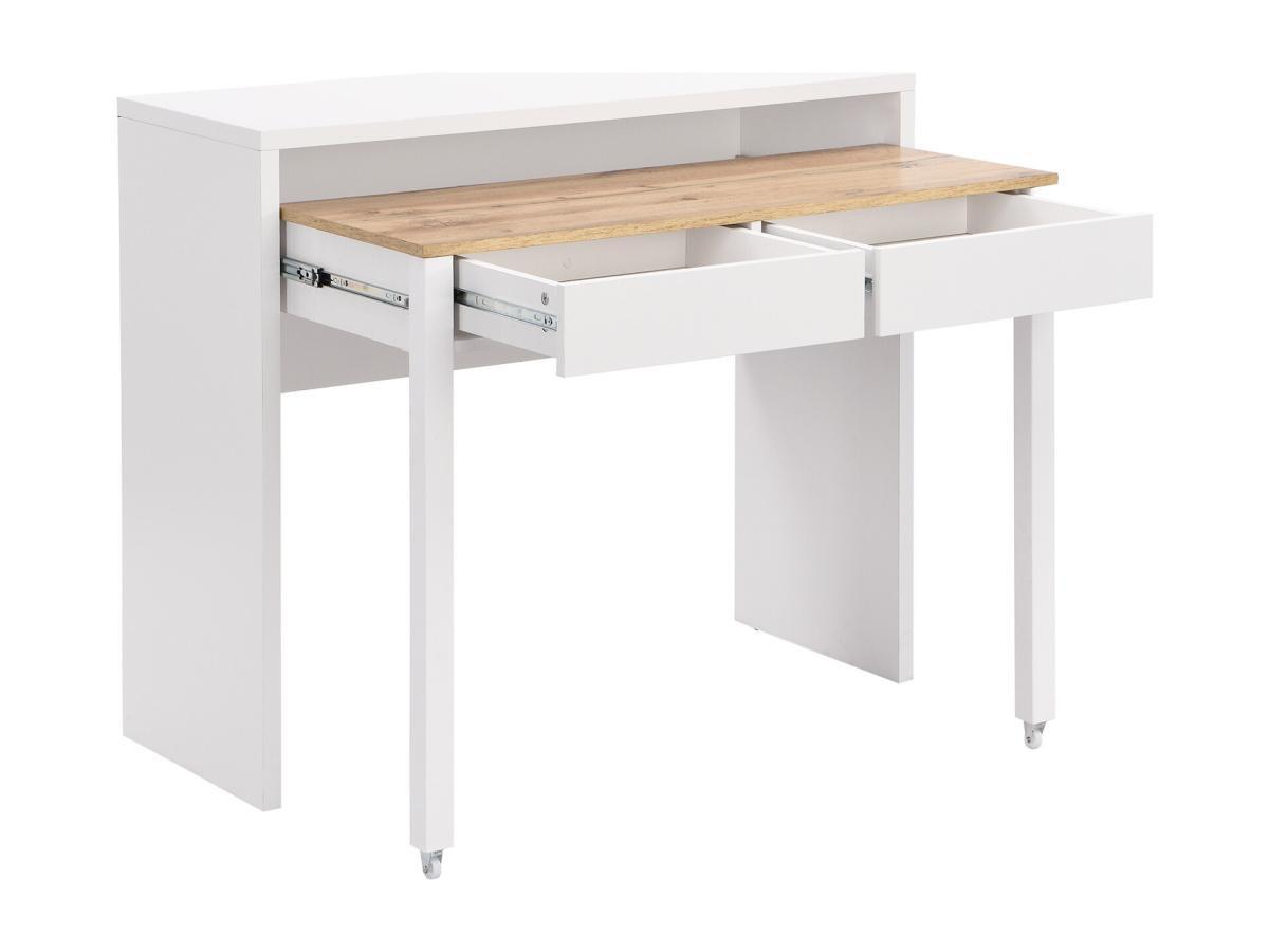 Vente-unique Bureau console extensible avec 2 tiroirs - Blanc et naturel - LOAVIA  